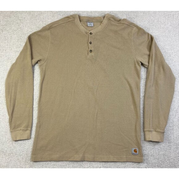 Carhartt Henley Shirt Men's Large Tall Beige Tan Waffle Knit Thermal Heavyweight - Picture 1 of 7